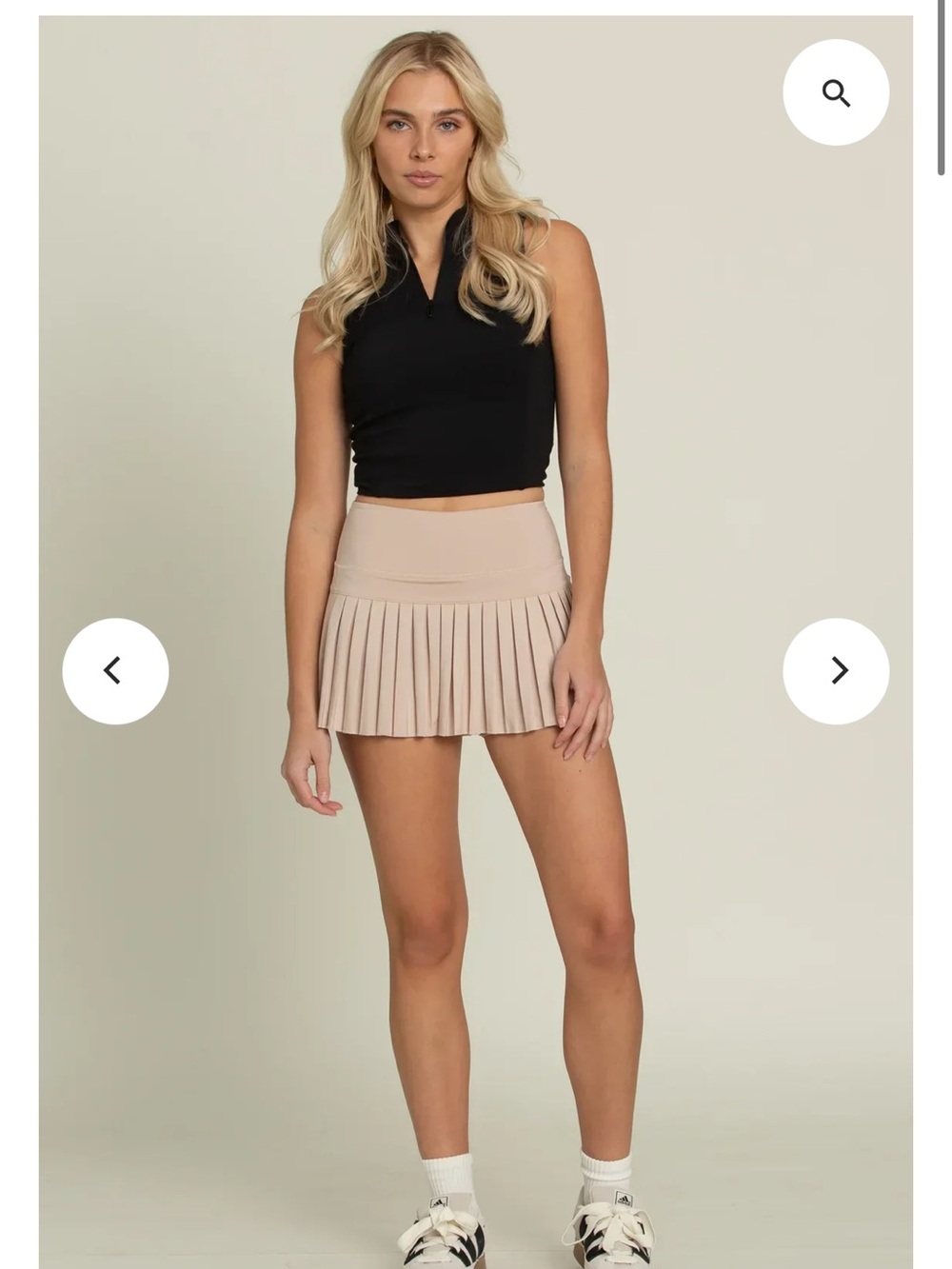 Goldhinge Pleated Mini Skirt in Light Beige